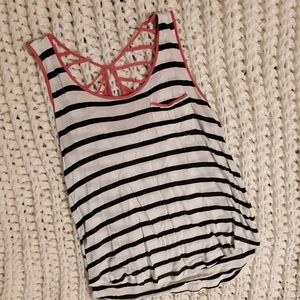 Black and white striped tank with pink detail